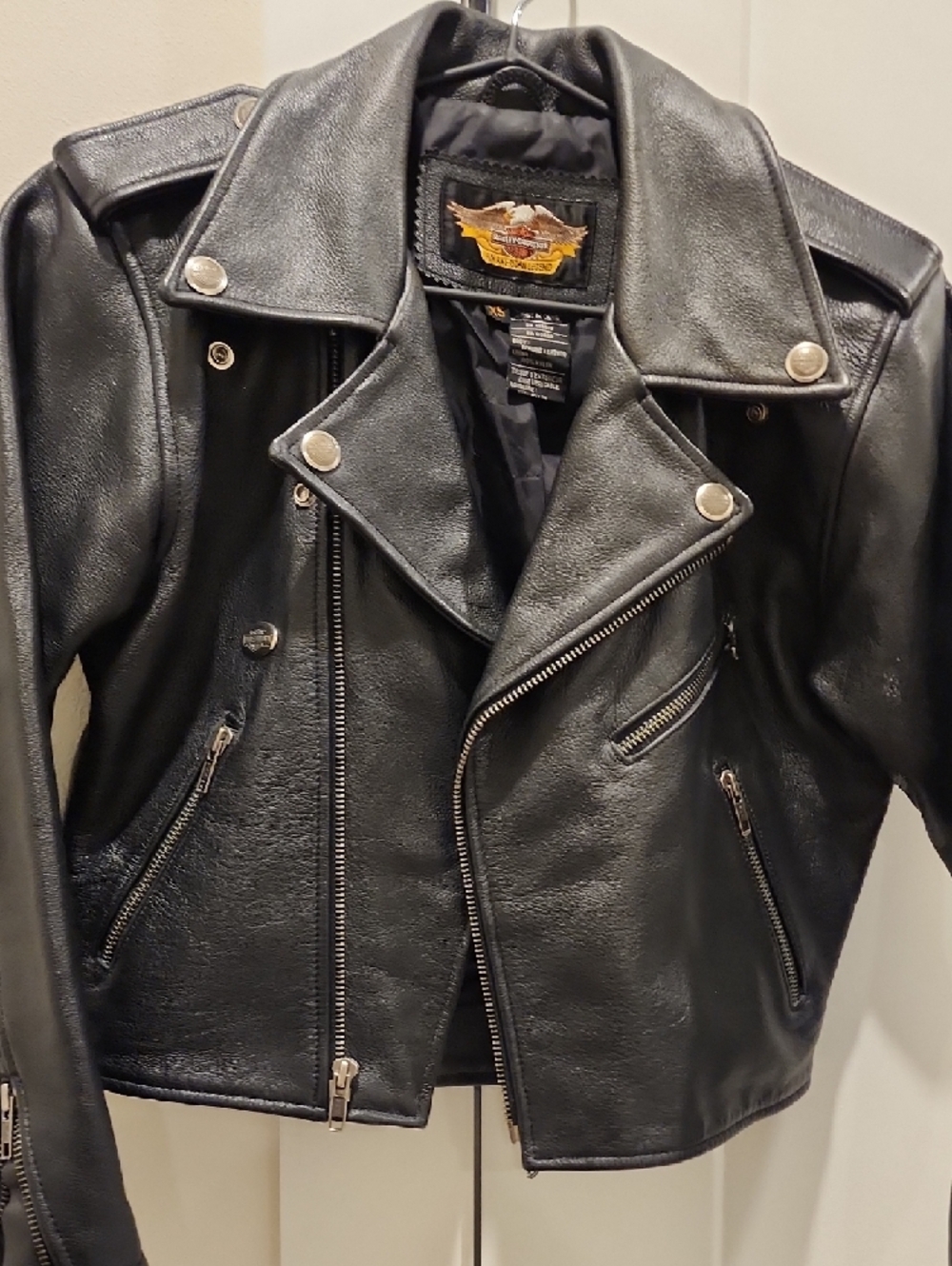 Harley-Davidson Black Leather Biker Jacket with Silver Hardware